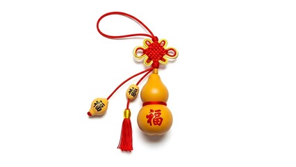 Traditional drum miniature with red details and decorative elements isolated on a white background