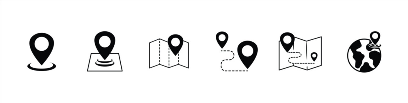 Map location icon set. Thin line and solid glyph style icon series. Vector illustration.