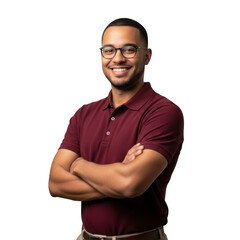 Fototapeta premium Smiling confident man with glasses and crossed arms, half-body