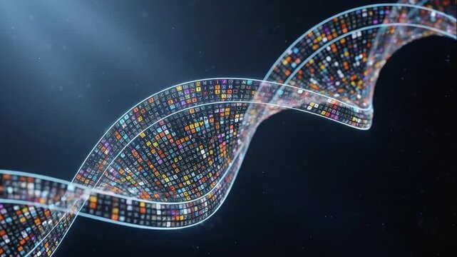 Digital DNA Helix: Genetic Code Visualization with Glowing Data Strands for Science and Biotechnology Concepts