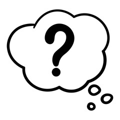 Hand Drawn Thinking Cloud with Question Mark Symbol. Comic Speech Bubble for FAQ, Help, and Doubt Design.