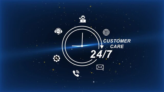 24/7 Customer Care Service Clock with Support Symbols customer support clock support symbols customer service