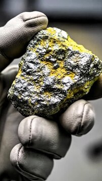 9:16, Video, hand holding uranium rock, industry, mining, energy, close-up, 