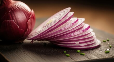 Vibrant red onion and sliced rings create a stunning culinary still life-organic vegetable
