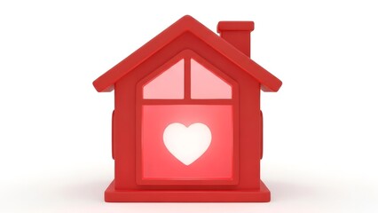 3D Red House with Glowing Heart Symbol Illustration