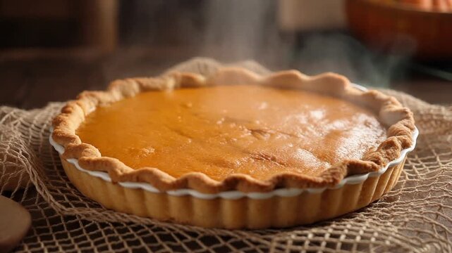パンプキンパイ　焼きたて　湯気　生成AI