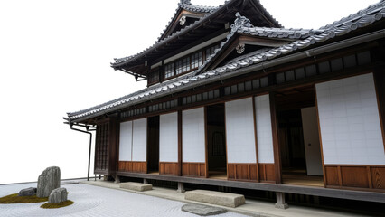 Traditional Japanese Architecture 3D Render With White Background