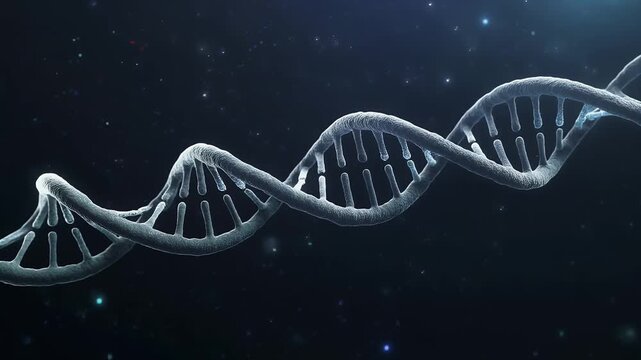 Stunning DNA double helix structure in blue with glowing particles