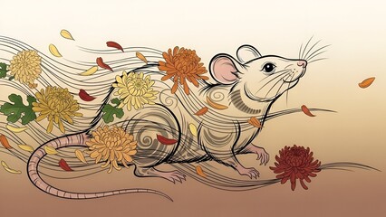 A whimsical illustration of a mouse surrounded by autumn leaves and flowers, evoking a sense of dynamic movement and playfulness as depicted in Feedio_Whisk_1764225565287_u6si08