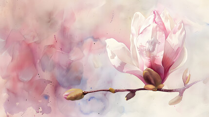 watercolor close-up magnolia bud soft pink