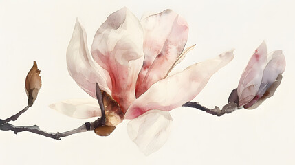 watercolor close-up magnolia bud soft pink