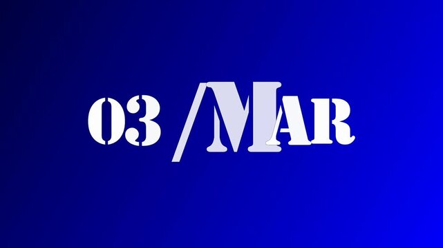 March gradient text animation in a blue background. 