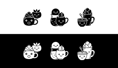 Fototapeta premium Cartoon coffee cups with different toppings and flavors