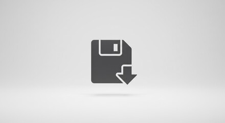 Clean modern gray save download icon symbol floating on a soft evenly lit minimalist background. AI Generated