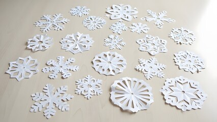 Collection of Different Paper Snowflake Designs on Neutral Background