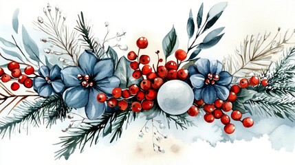 Stunning winter-themed bouquet with vibrant flowers and red berries.