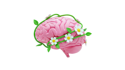 Brain with Flowers: Creative Thinking and Mental Wellness Concept