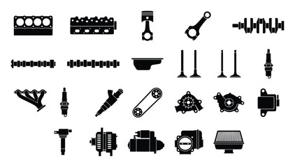Obraz premium Detailed Silhouette Illustration Set of Car Engine Components Collection