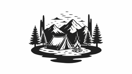 Tranquil mountain campsite with tents by river. © Crypto Mining