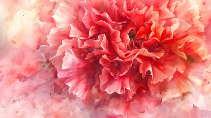 watercolor macro carnation bloom vibrant red