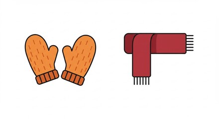 Snugly knitted orange mittens and a vibrant red scarf essential for wonderfully warm winter weather. AI Generated