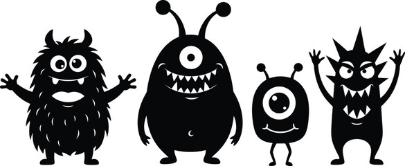 Obraz premium a playful illustration depicts three distinct cartoon monsters with various features creating a whimsical and slightly spooky scene high quality professional