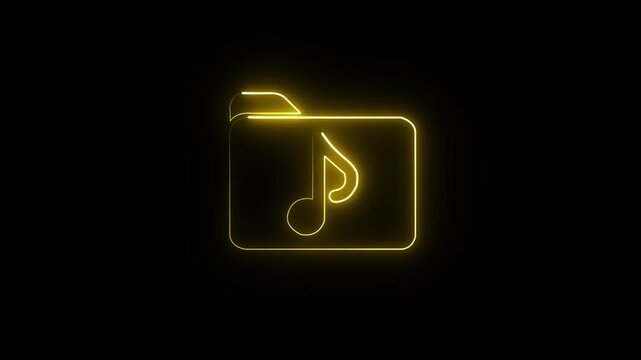 Blue neon glowing music folder icon  musical on black background abstract digital animation 4k video.
