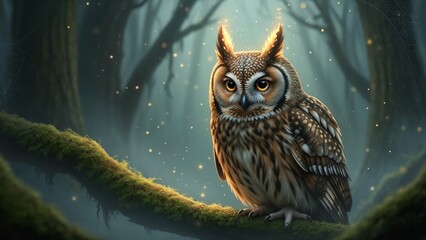 Mystic Owl With Glowing Feather Tips