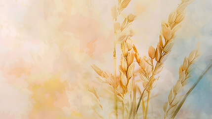 watercolor macro rice stalk with golden grains