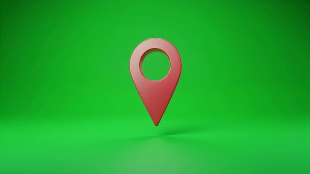 Green screen A bold red map marker icon drops smoothly from the top of the frame