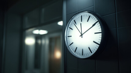 A close-up shot of a clock hanging on the wall of a building