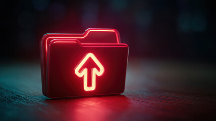 Glowing Upload Icon on a Digital Folder