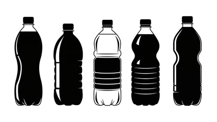 Five Plastic Bottle Silhouettes On Black Background