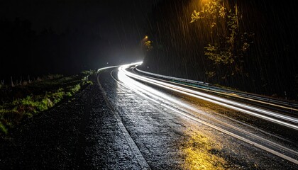 Night Road - Long Exposure Captures Car Light Trails.