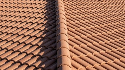 Fototapeta premium Close-up of terracotta roof tiles with detailed texture