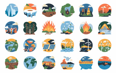 Fototapeta premium Environmental icons set with nature and ecology symbols vector