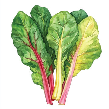 vibrant red and yellow chard leaves bunch.