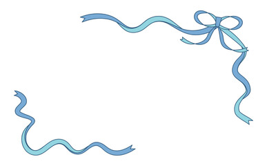 水色の手描きリボンフレーム ウェディングやベビー向けの可愛い飾り枠 男の子やホワイトデーのベクター素材