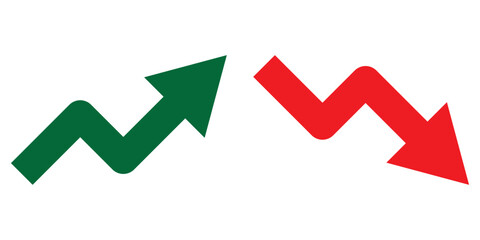 Trend icon. Upward and downward arrow graph symbol. Finance data UI sign. Opposing red downward and green upward trend arrows. Business growth pictogram on Transparent Background