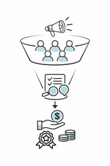Sales funnel infographic showing audience engagement qualification and revenue conversion