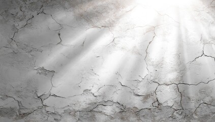 Cracked plaster surface with bright sunlight shafts illuminating textured details