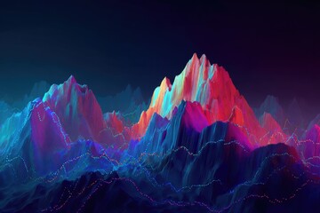 Abstract neon mountain range with glowing, dynamic contours