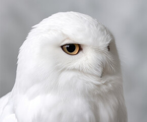 Alert white nature owl animal bird wildlife portrait animal portrait background white background studio shot isolated sitting watching eye head beak feather brown black peaceful natural light