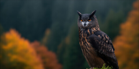 Majestic owl wildlife animal predator hunter hunting watching alert eye nature wild habitat forest bird bear north america earth symbolism culture tribal amerindian standing perched tree branch