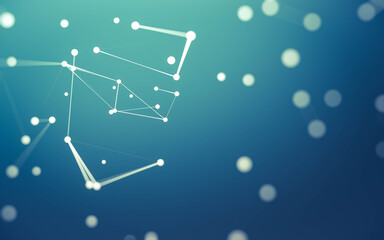 Abstract background. Molecules technology with polygonal shapes, connecting dots and lines. Connection structure. Big data visualization.