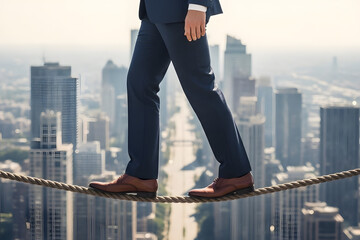 Businessman balancing risk and achievement