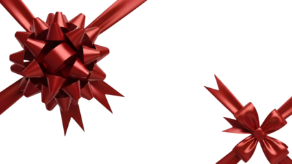 Two red ribbon bows on transparent background for decoration and gift wrapping