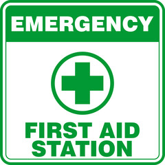 Emergency, First Aid sign and label sticker vector