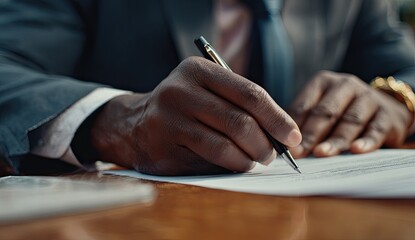 Close-up of a person signing a document with a pen