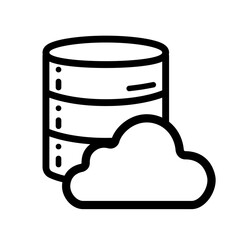 Outline icon showing a database linked to cloud service, representing flexible storage, remote access, scalable hosting, secure operations, and distributed cloud-driven workloads. © Marcelino